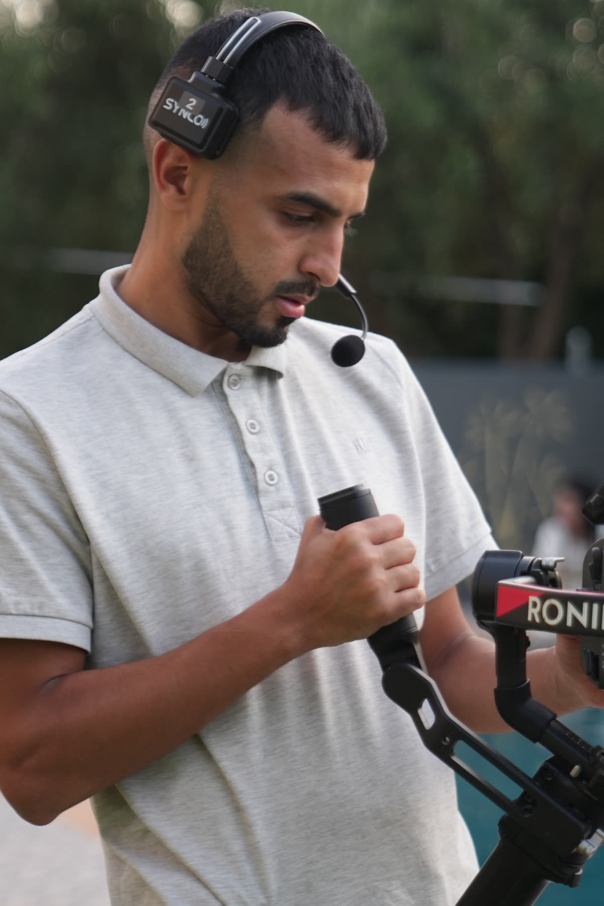 Heero Agency operator balancing a Sony camera on a Ronin gimbal, Agadir